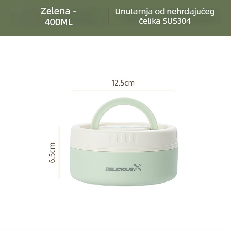 Kutija za ručak od 304 nehrđajućeg čelika, okrugla, mikrotalasna sigurna, jednodjelna, s odvojivim i perivim poklopcem