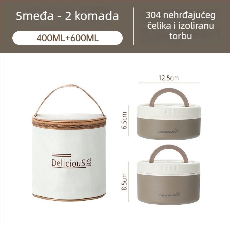 Kutija za ručak od 304 nehrđajućeg čelika, okrugla, mikrotalasna sigurna, jednodjelna, s odvojivim i perivim poklopcem