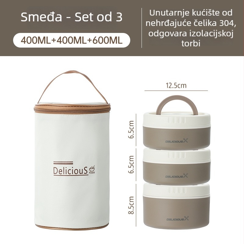 Kutija za ručak od 304 nehrđajućeg čelika, okrugla, mikrotalasna sigurna, jednodjelna, s odvojivim i perivim poklopcem