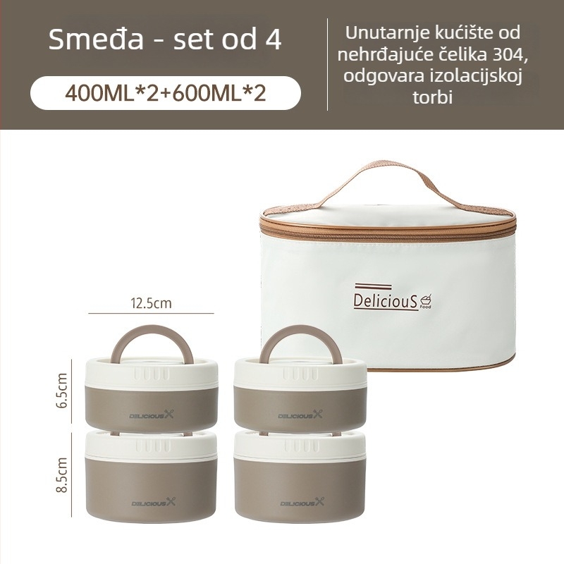 Kutija za ručak od 304 nehrđajućeg čelika, okrugla, mikrotalasna sigurna, jednodjelna, s odvojivim i perivim poklopcem