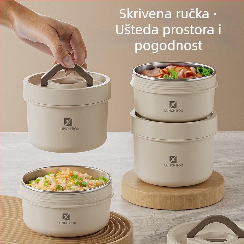 Kutija za ručak od 316 nehrđajućeg čelika, okrugla izolirana (kompatibilna s mikrovalnom pećnicom, kapacitet 800–1000 ml)