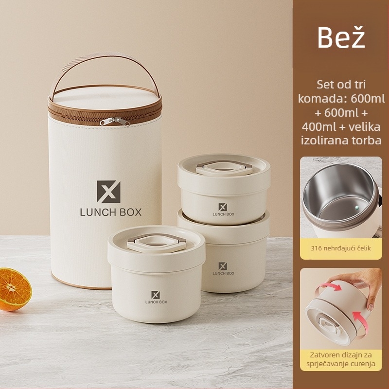 Kutija za ručak od 316 nehrđajućeg čelika, okrugla izolirana (kompatibilna s mikrovalnom pećnicom, kapacitet 800–1000 ml)