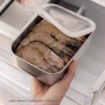 Kutija za čuvanje svježine od nehrđajućeg čelika 304, pravokutnog oblika s poklopcem, mikrovalna kompatibilna, kapacitet 301–500 ml, moderni minimalistički stil