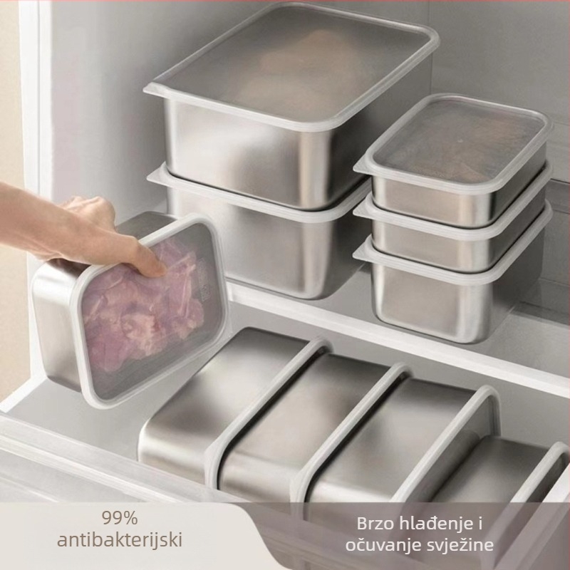 Kutija za čuvanje svježine od nehrđajućeg čelika 304, pravokutnog oblika s poklopcem, mikrovalna kompatibilna, kapacitet 301–500 ml, moderni minimalistički stil