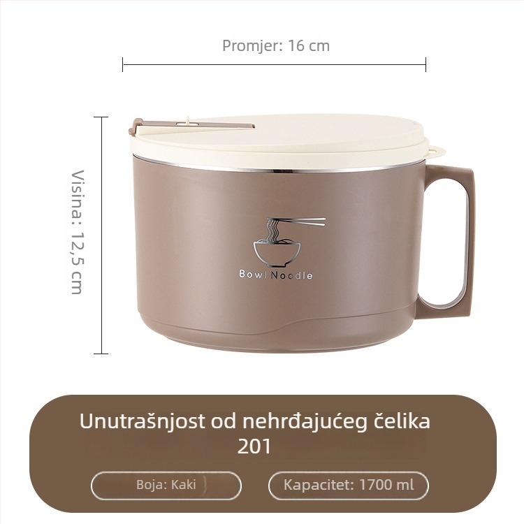 Posuda od 304 nehrđajućeg čelika za instantnu tjesteninu s poklopcem, odvodna kutija za ručak, kapacitet 1–2 L, lagani luksuzan retro stil