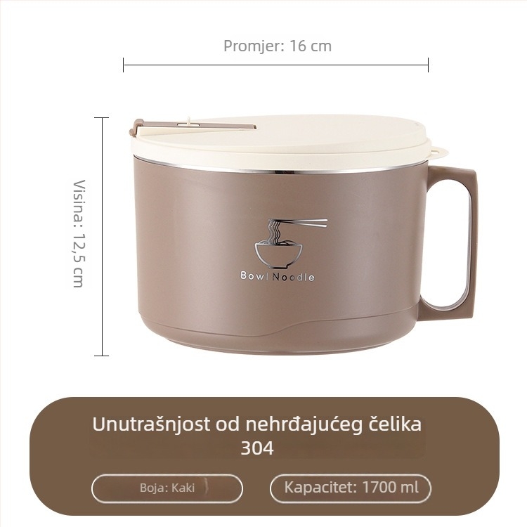 Posuda od 304 nehrđajućeg čelika za instantnu tjesteninu s poklopcem, odvodna kutija za ručak, kapacitet 1–2 L, lagani luksuzan retro stil