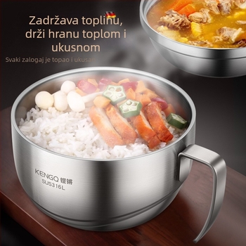 Kutija za ručak od 316L nehrđajućeg čelika s poklopcem, dvostruki sloj, mikrovalna sigurna, zapremina 1–2 L