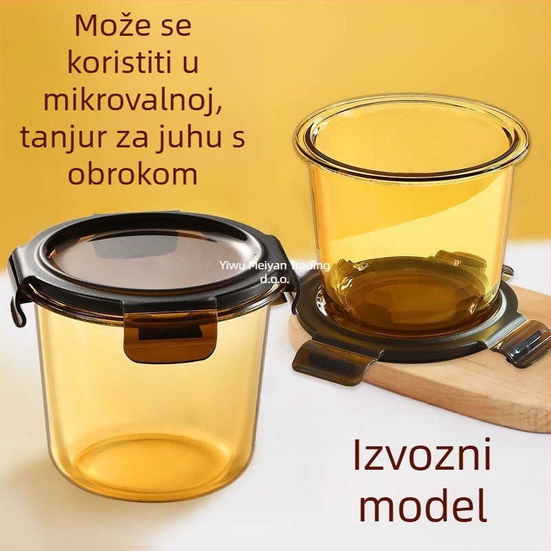 Jantarno-staklena zdjela za juhu s poklopcem, mikrovalno sigurna, zatvorena kutija za ručak s poklopcem