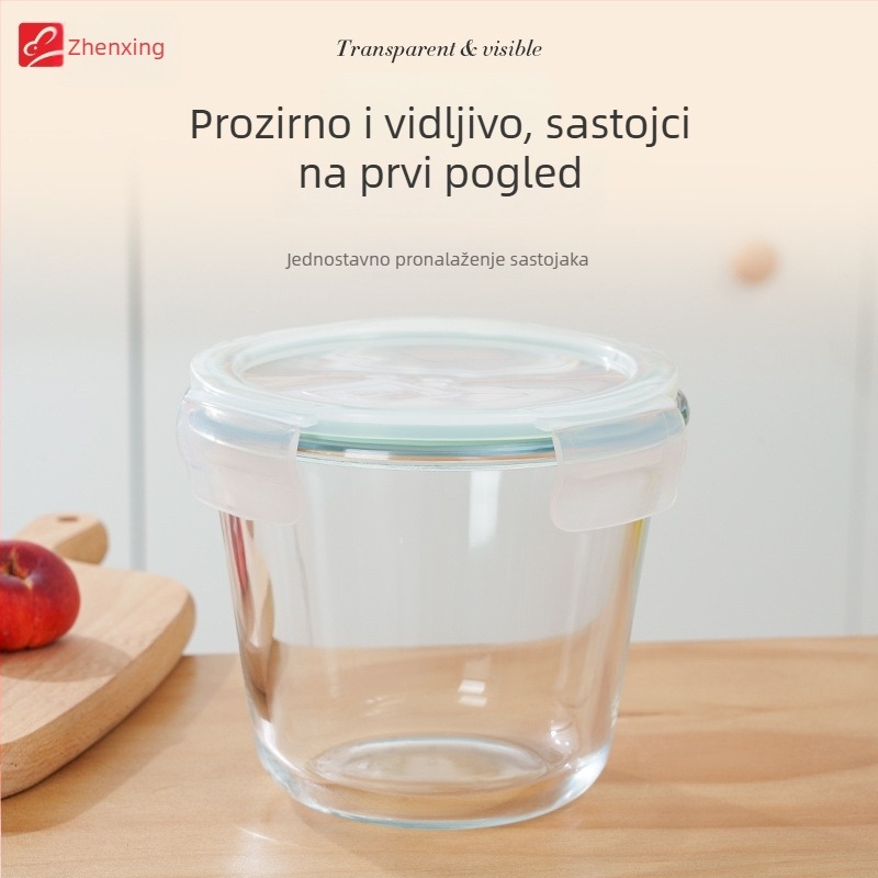 Kružna kutija za ručak od borosilikatnog stakla s poklopcem, mikrovalno sigurna, za posao i voće, čuva svježinu