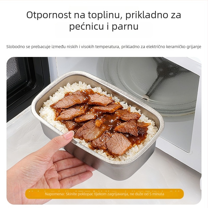 Kutija za obrok od čistog titana sa zatvorenim poklopcem, kvadratna, jednodjelna, čuva svježinu hrane