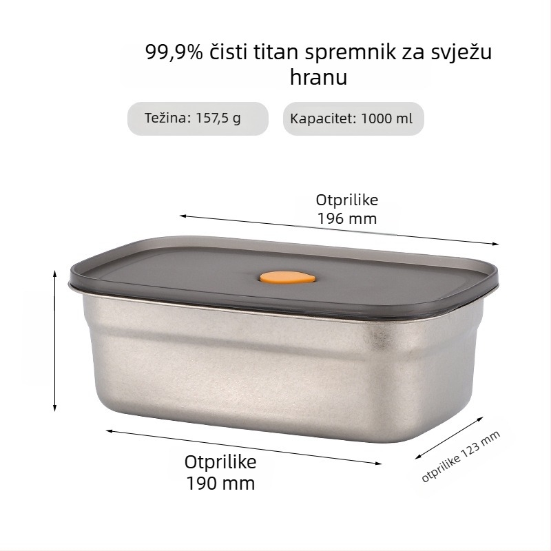 Kutija za obrok od čistog titana sa zatvorenim poklopcem, kvadratna, jednodjelna, čuva svježinu hrane