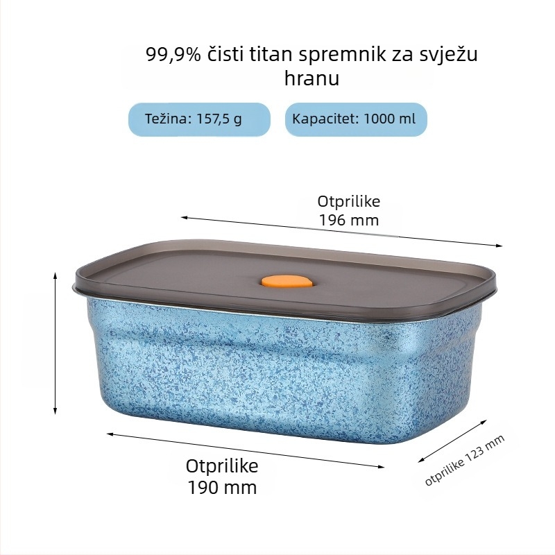 Kutija za obrok od čistog titana sa zatvorenim poklopcem, kvadratna, jednodjelna, čuva svježinu hrane