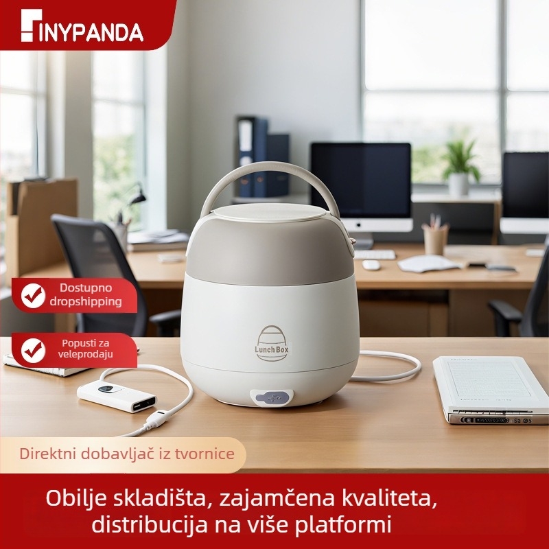 Kutija za obrok od 304 nehrđajućeg čelika, dvostruka izolacija, električno grijanje bez vode, kapacitet 1,1–1,2 L, prijenosna za uredske djelatnike i studente