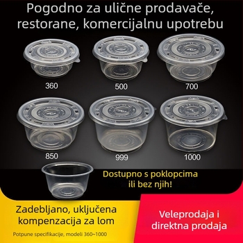 Jednokratna plastična zdjela za dostavu hrane, okrugla prozirna zdjela za juhu, paket 48 kom.