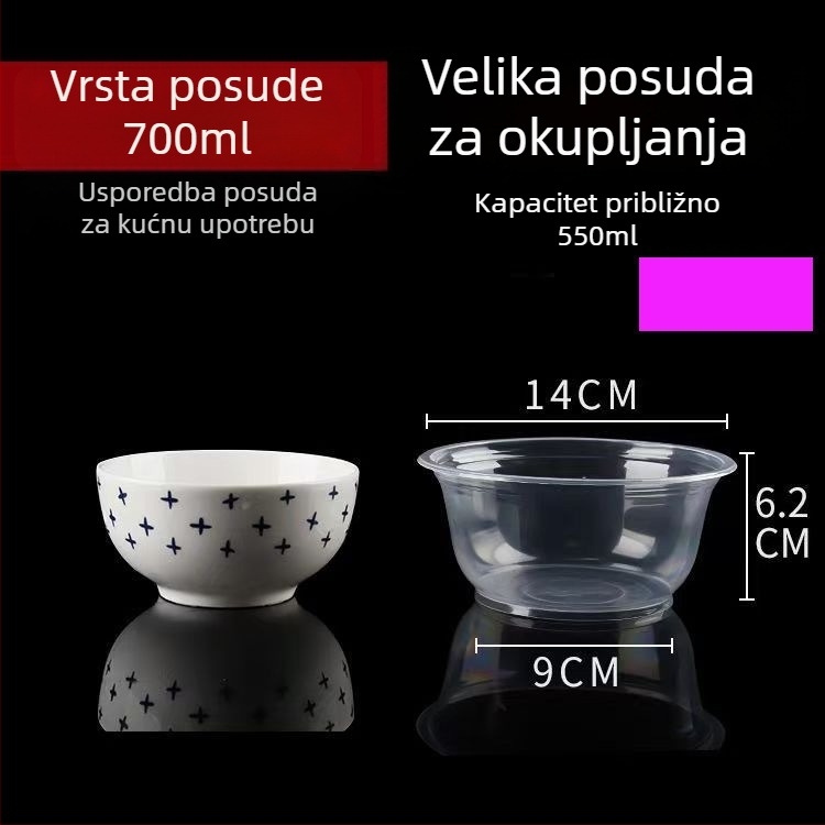 Jednokratna plastična zdjela za dostavu hrane, okrugla prozirna zdjela za juhu, paket 48 kom.