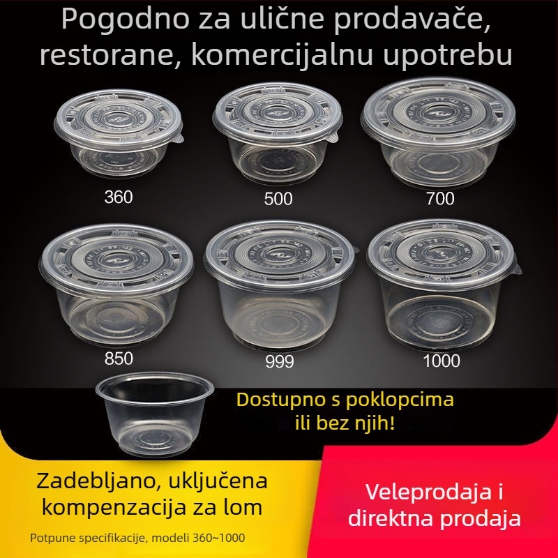 Jednokratna plastična zdjela za dostavu hrane, okrugla prozirna zdjela za juhu, paket 48 kom.