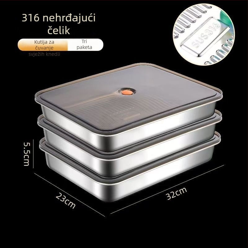 Kutija za knedle, 316 nehrđajući čelik, pravokutna, protiv curenja, 3,1–4 L