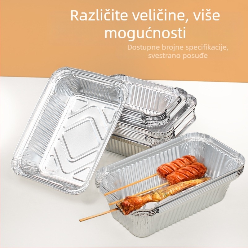 Jednokratna pravokutna kutija od aluminijske folije za roštilj sa poklopcem, prehrambena kvaliteta