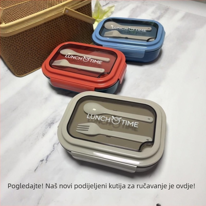 Kutija za ručak u japanskom stilu s tri odjeljka, dvostruki sloj izolirani plastični kutija za obrok, mikrovalna sigurna, s vilicom i žlicom, za učenike i uredske djelatnike