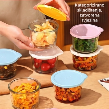 Staklena trodjelna posuda s poklopcem za uskladištavanje kiselih krastavaca, kapacitet ispod 300 ml, mikrovalno sigurna, za pohranu u hladnjaku
