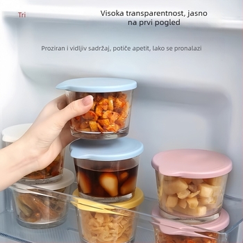 Staklena trodjelna posuda s poklopcem za uskladištavanje kiselih krastavaca, kapacitet ispod 300 ml, mikrovalno sigurna, za pohranu u hladnjaku