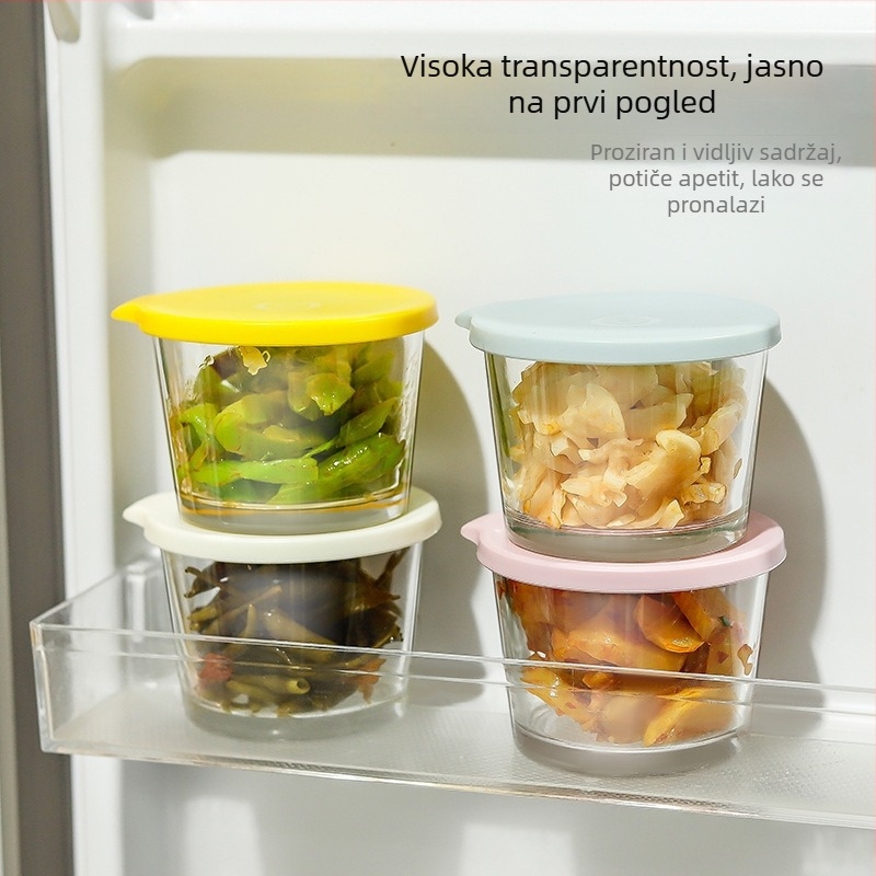 Staklena trodjelna posuda s poklopcem za uskladištavanje kiselih krastavaca, kapacitet ispod 300 ml, mikrovalno sigurna, za pohranu u hladnjaku