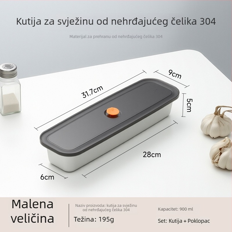 Tanak kutija od 304 nehrđajućeg čelika za očuvanje svježine, pravokutna, 1–2 L, mikrovalno sigurna, zapečaćena za sprječavanje mirisa