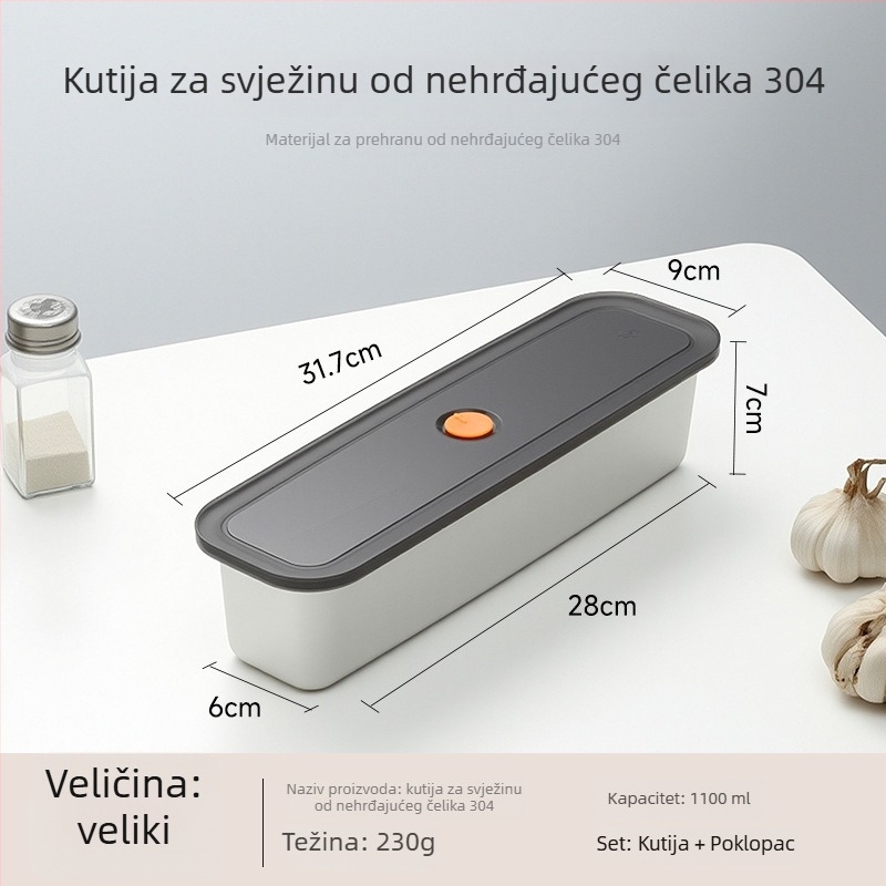 Tanak kutija od 304 nehrđajućeg čelika za očuvanje svježine, pravokutna, 1–2 L, mikrovalno sigurna, zapečaćena za sprječavanje mirisa
