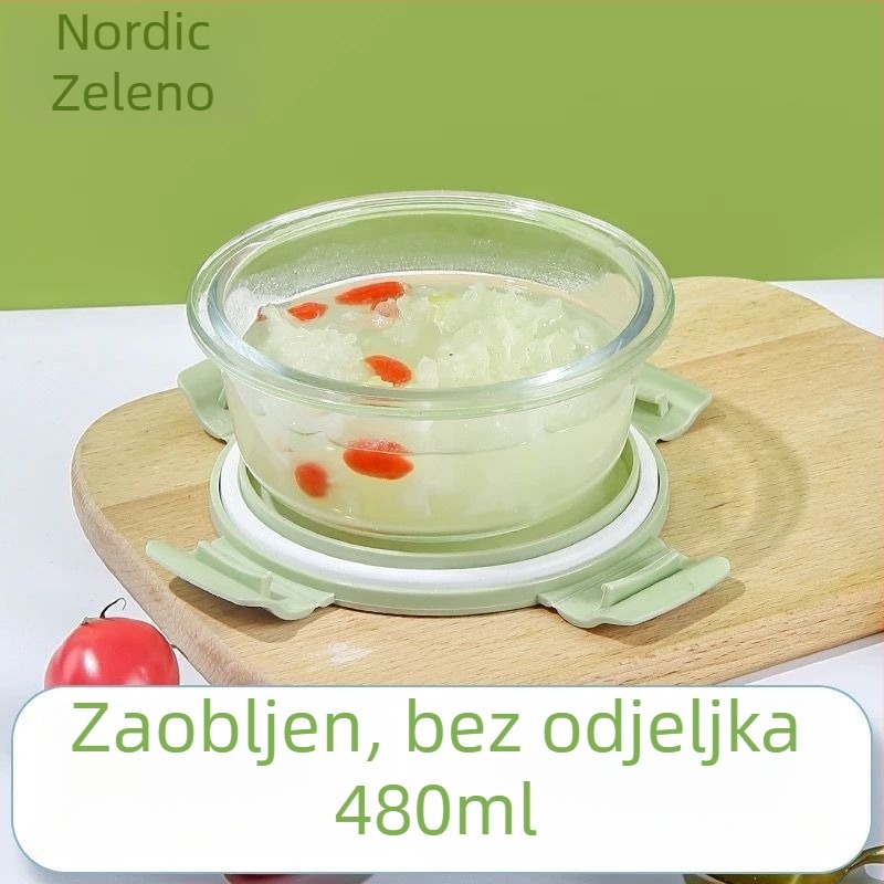 Staklena kutija za obrok za mikrovalnu s poklopcem i pregradama, prozirna, borosilikatno staklo, kapacitet ispod 300 ml