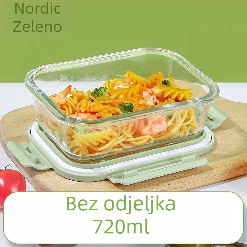 Staklena kutija za obrok za mikrovalnu s poklopcem i pregradama, prozirna, borosilikatno staklo, kapacitet ispod 300 ml