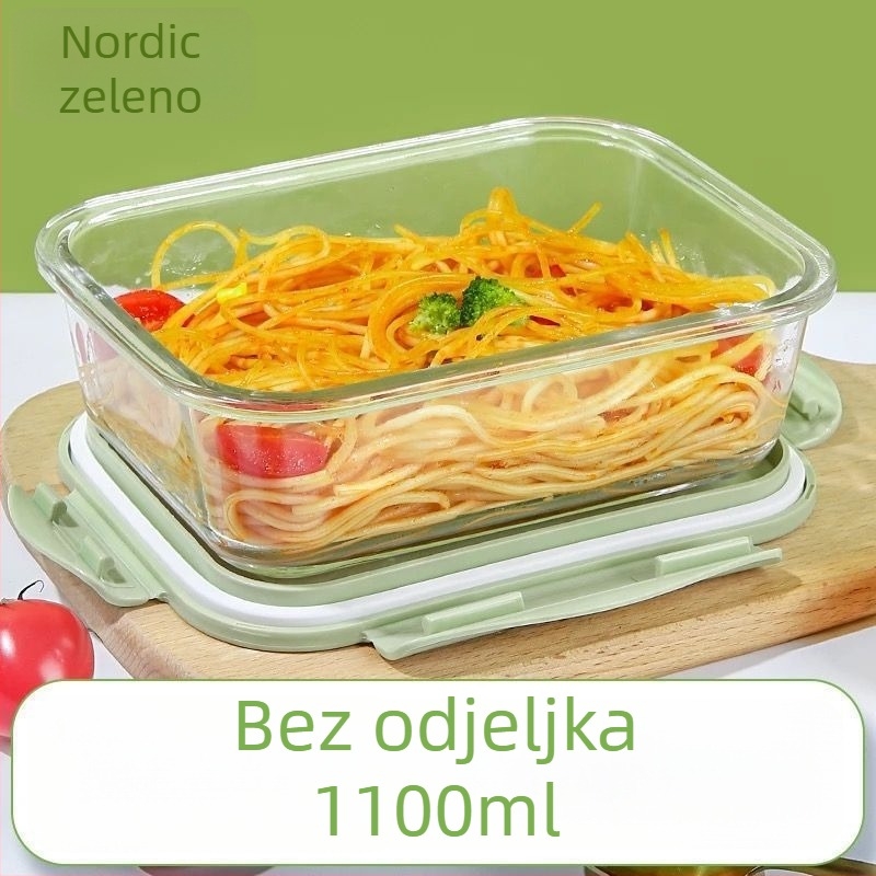 Staklena kutija za obrok za mikrovalnu s poklopcem i pregradama, prozirna, borosilikatno staklo, kapacitet ispod 300 ml