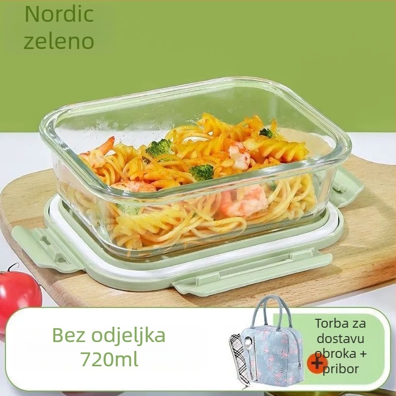 Staklena kutija za obrok za mikrovalnu s poklopcem i pregradama, prozirna, borosilikatno staklo, kapacitet ispod 300 ml