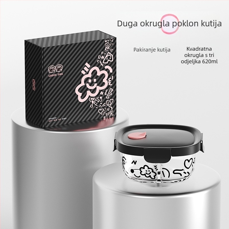 Staklena kutija za ručak, kvadratnog oblika, 301–500 ml, pogodna za mikrovalnu, prilagodljiva