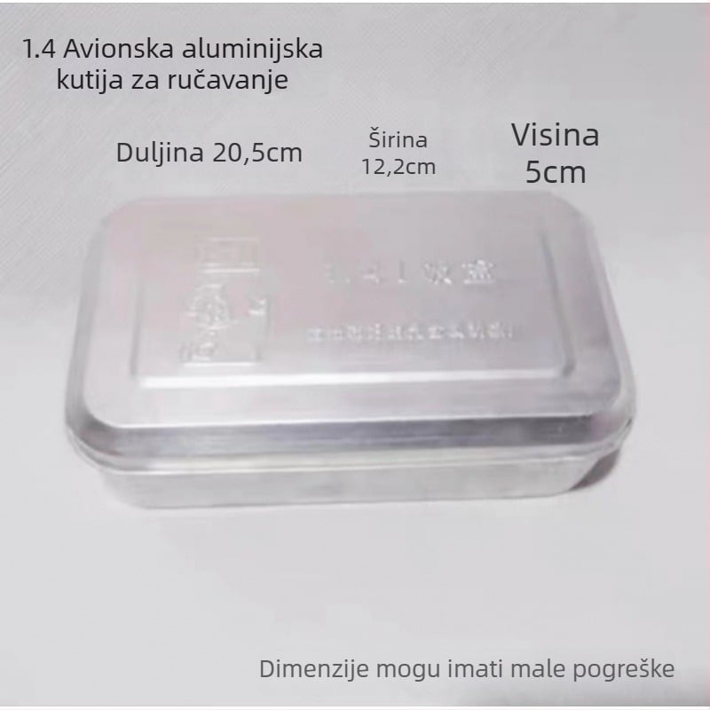 Aluminijska vintage kutija za ručak s poklopcem, kvadratnog oblika, kapacitet 1–2 L, nije pogodna za mikrovalnu pećnicu