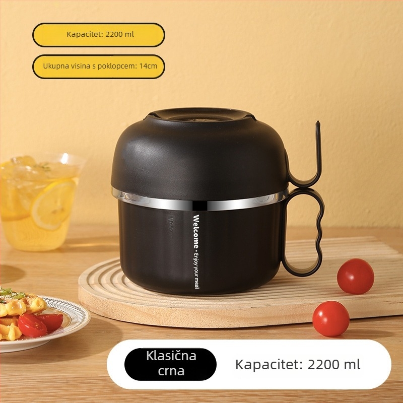 Nehrđajući čelični kutija za ručak s poklopcem i ručkom — okruglog oblika, kapacitet 800–1000 ml, jednovrstna, nije pogodno za mikrovalnu pećnicu