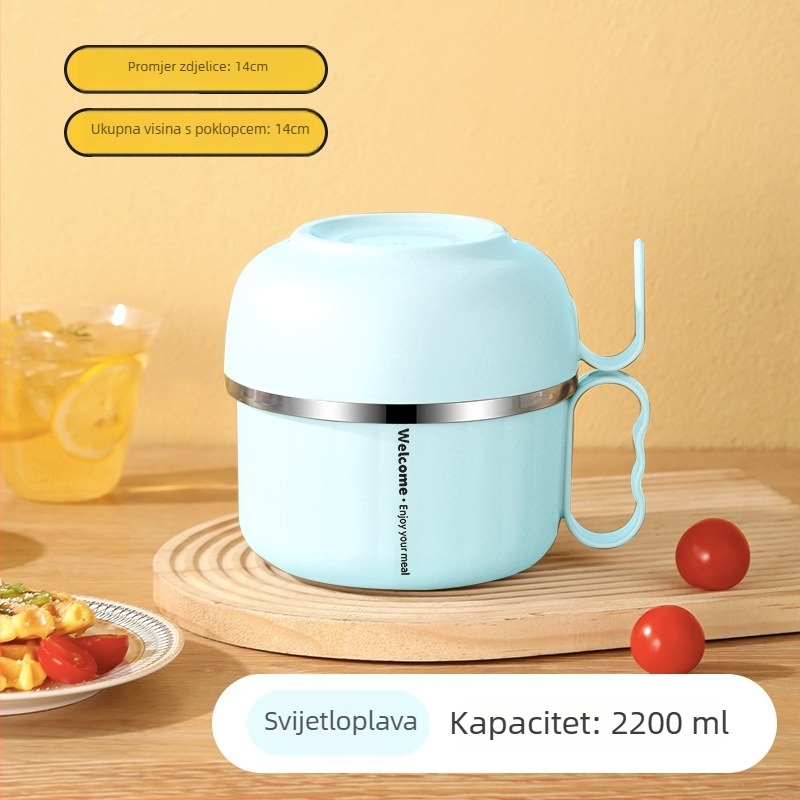 Nehrđajući čelični kutija za ručak s poklopcem i ručkom — okruglog oblika, kapacitet 800–1000 ml, jednovrstna, nije pogodno za mikrovalnu pećnicu