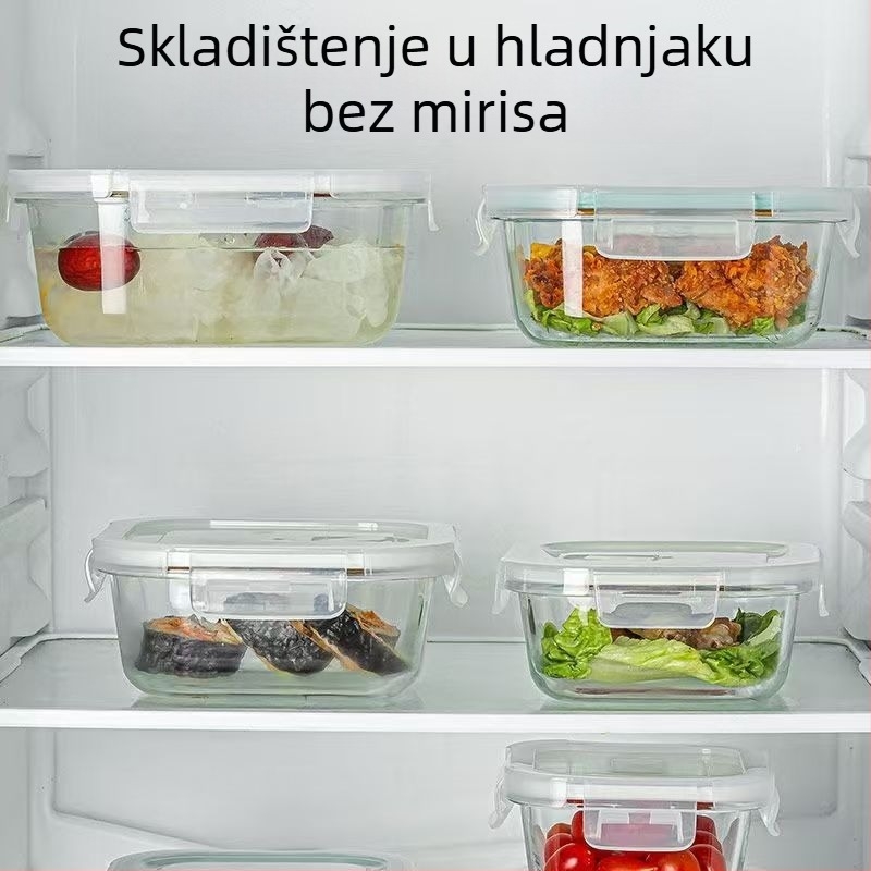 Kutija za ručak od borosilikatnog stakla, pogodna za mikrovalnu, kvadratni i okrugli oblik, 3 odjeljka, prijenosna za ured i školu