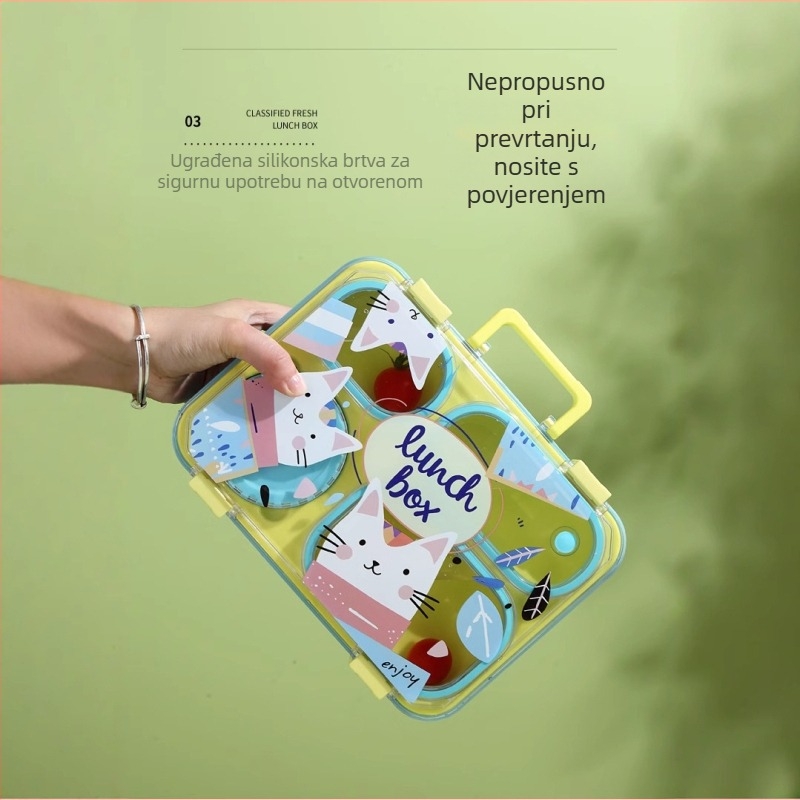 Zagrijavajuća kutija za ručak u mikrovalnoj pećnici, pravokutnog oblika s crtanom dizajnom, za djecu i zaposlenike