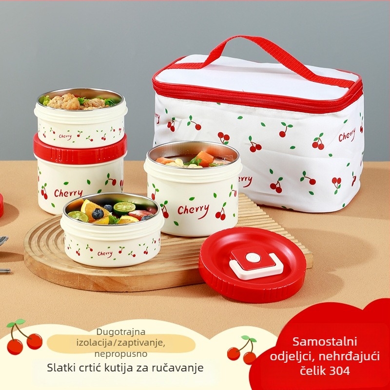 Izolirana kutija za ručak od nehrđajućeg čelika 304, s poklopcem, kompatibilna s mikrovalnom pećnicom, 301-500 ml