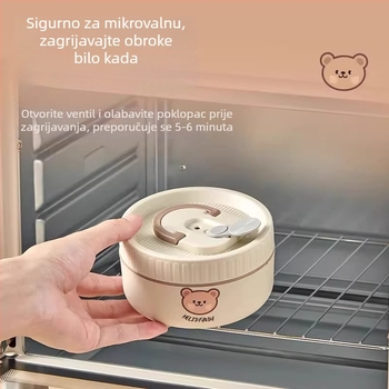 Izolirana kutija za ručak, kompatibilna s mikrovalnom pećnicom, prijenosna, motiv Malog medvjedića, kapacitet 301–800 ml, materijal PP