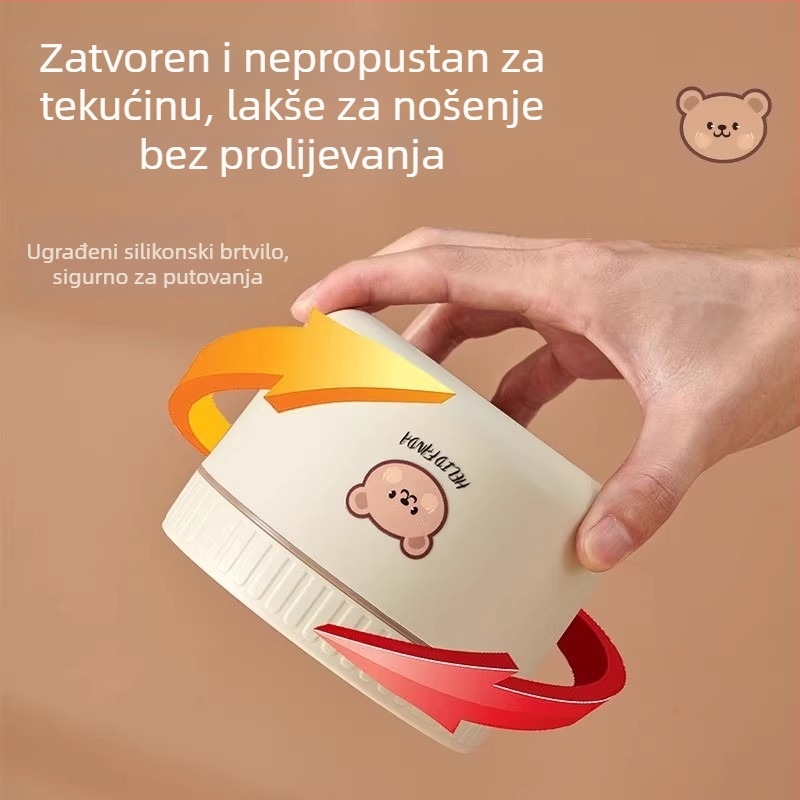 Izolirana kutija za ručak, kompatibilna s mikrovalnom pećnicom, prijenosna, motiv Malog medvjedića, kapacitet 301–800 ml, materijal PP
