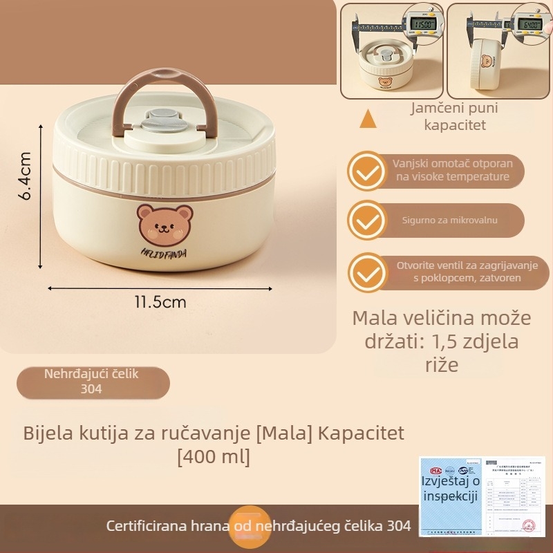 Izolirana kutija za ručak, kompatibilna s mikrovalnom pećnicom, prijenosna, motiv Malog medvjedića, kapacitet 301–800 ml, materijal PP