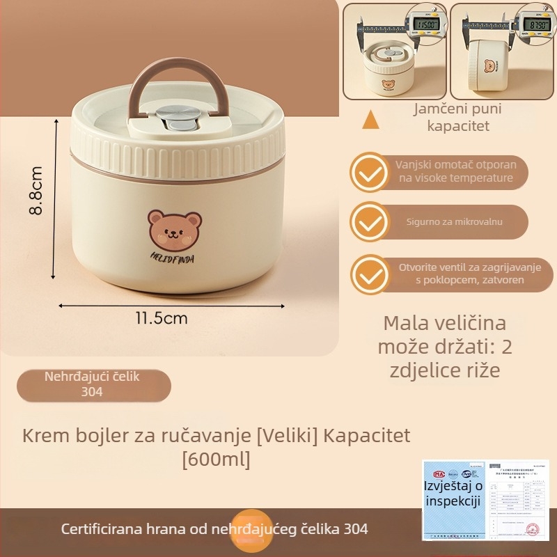 Izolirana kutija za ručak, kompatibilna s mikrovalnom pećnicom, prijenosna, motiv Malog medvjedića, kapacitet 301–800 ml, materijal PP