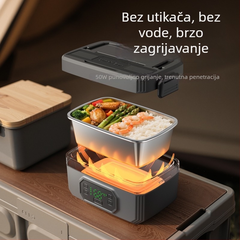 Električna kutija za obrok s grijanjem i bežičnim punjenjem, bez dodavanja vode, velik kapacitet, prijenosna izolirana kutija za ručak