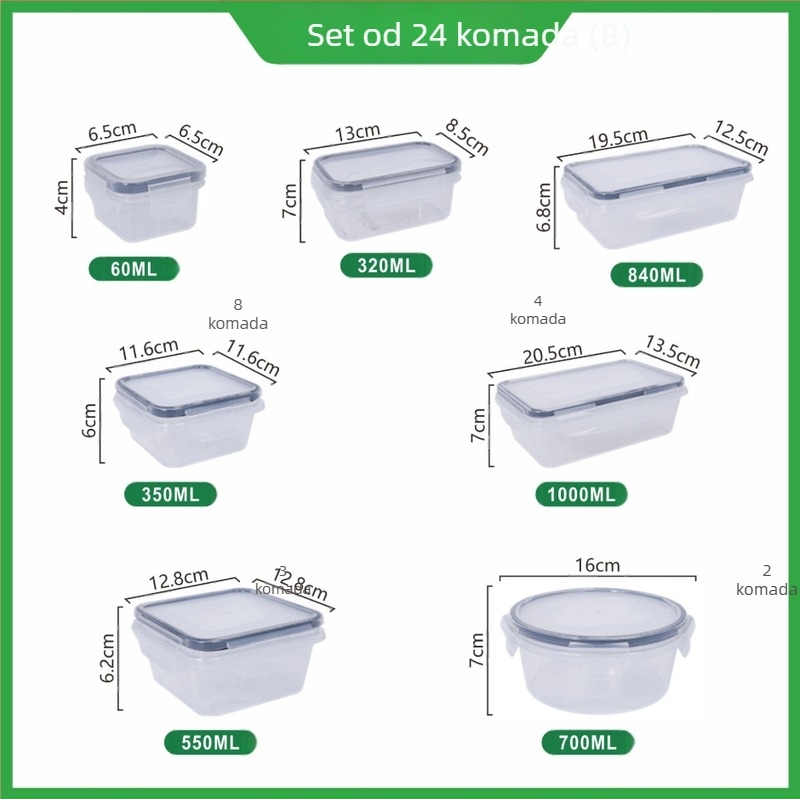 Plastična pravokutna posuda za pohranu hrane, kapacitet 3,1–4 L, jednodijelna, nije prikladna za mikrovalnu, za skladištenje i očuvanje hrane