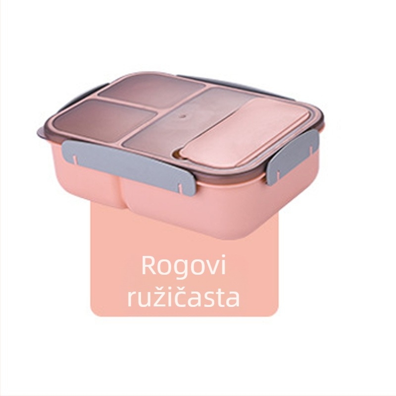 Kutija za ručak od PP plastike s odvojivim pregradama, otporna na mikrovalnu, pravokutnog oblika, jednoslojna, kapacitet 1–2 L, za odrasle.