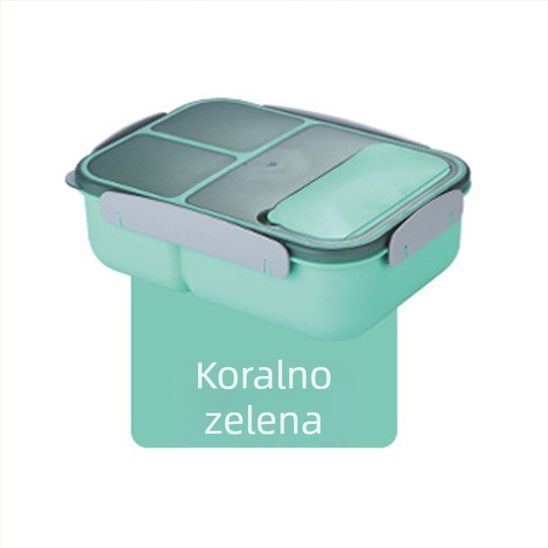 Kutija za ručak od PP plastike s odvojivim pregradama, otporna na mikrovalnu, pravokutnog oblika, jednoslojna, kapacitet 1–2 L, za odrasle.