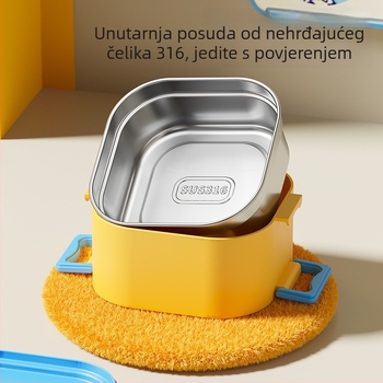 Kutija za obrok od 316 nehrđajućeg čelika, kvadratna, trostruki sloj, mikrovalna kompatibilna, kapacitet 1–2 L