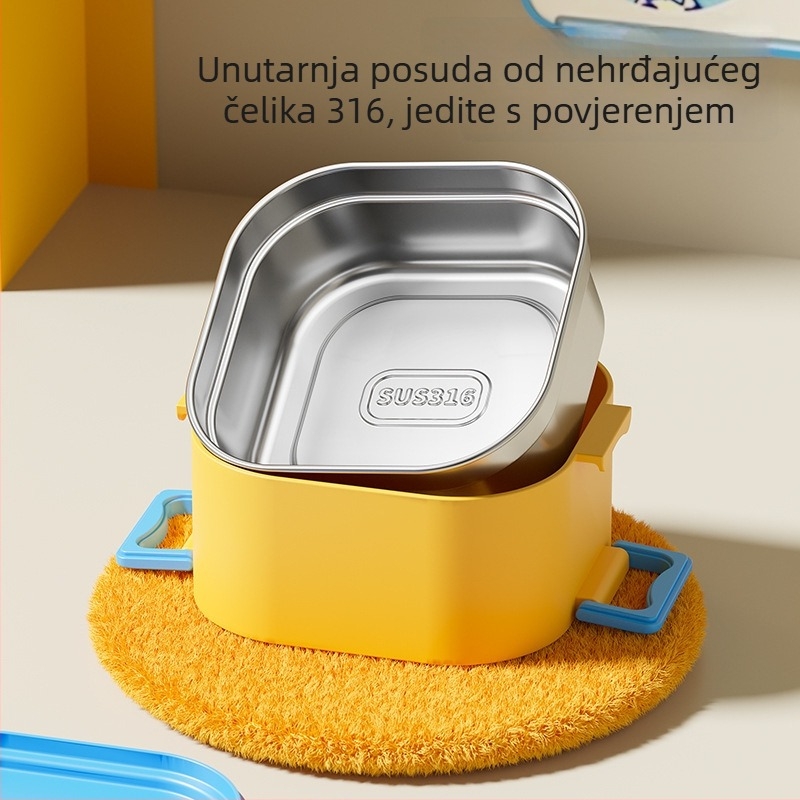 Kutija za obrok od 316 nehrđajućeg čelika, kvadratna, trostruki sloj, mikrovalna kompatibilna, kapacitet 1–2 L