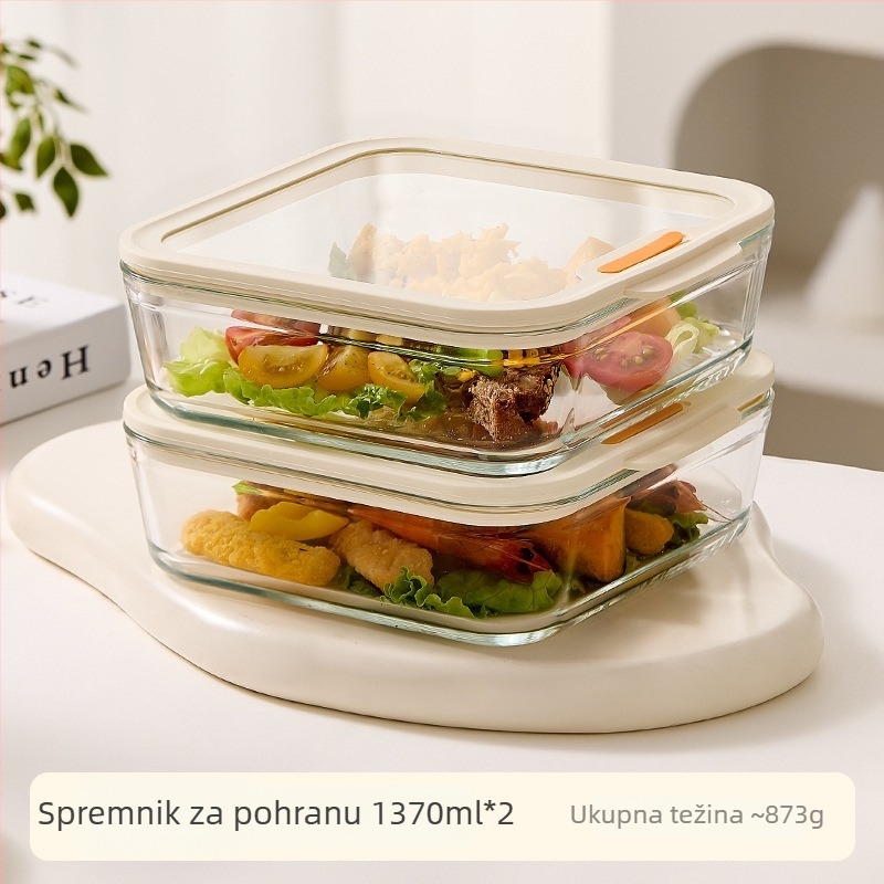 Staklena kutija za ručak za mikrovalnu, kvadratnog oblika, 501–800 ml, dvodijelni dizajn